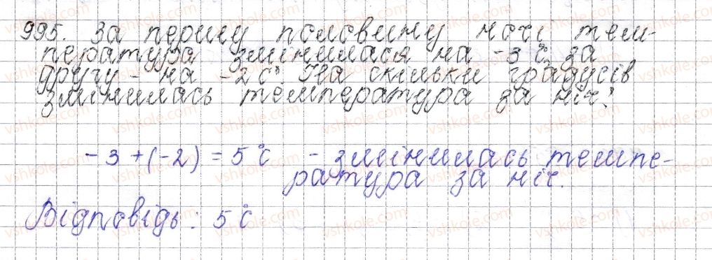 фото задание 995 - § 38. додавання від’ємних чисел - розділ 4. раціональні числа і дії над ними