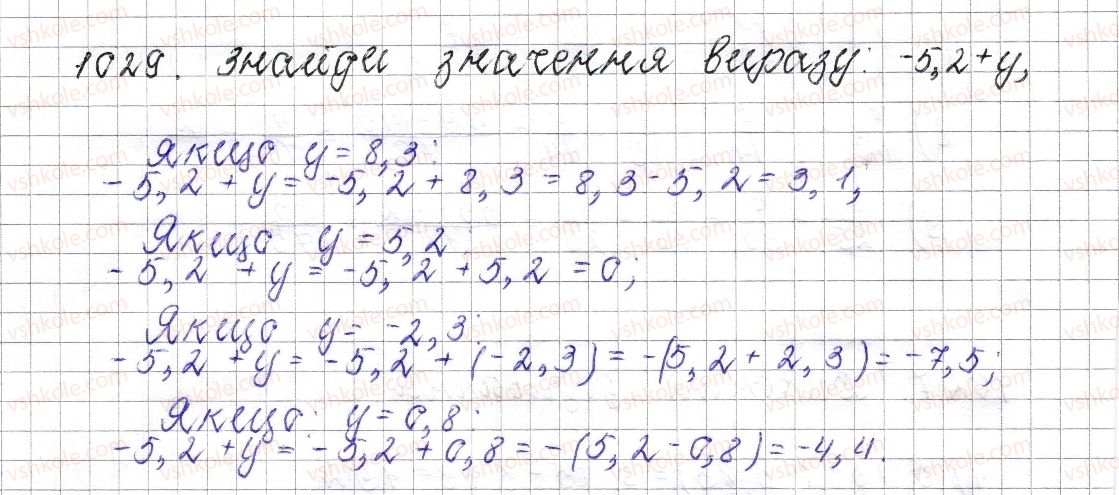 фото задание 1029 - § 39. додавання двох чисел з різними знаками - розділ 4. раціональні числа і дії над ними