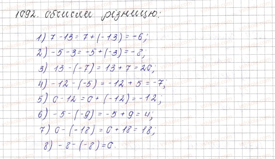 фото задание 1092 - § 41. віднімання раціональних чисел - розділ 4. раціональні числа і дії над ними