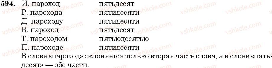 фото задание 594 - занятие 51. количественные числительные. склонение количественных числительных - грамматика. морфология. орфография