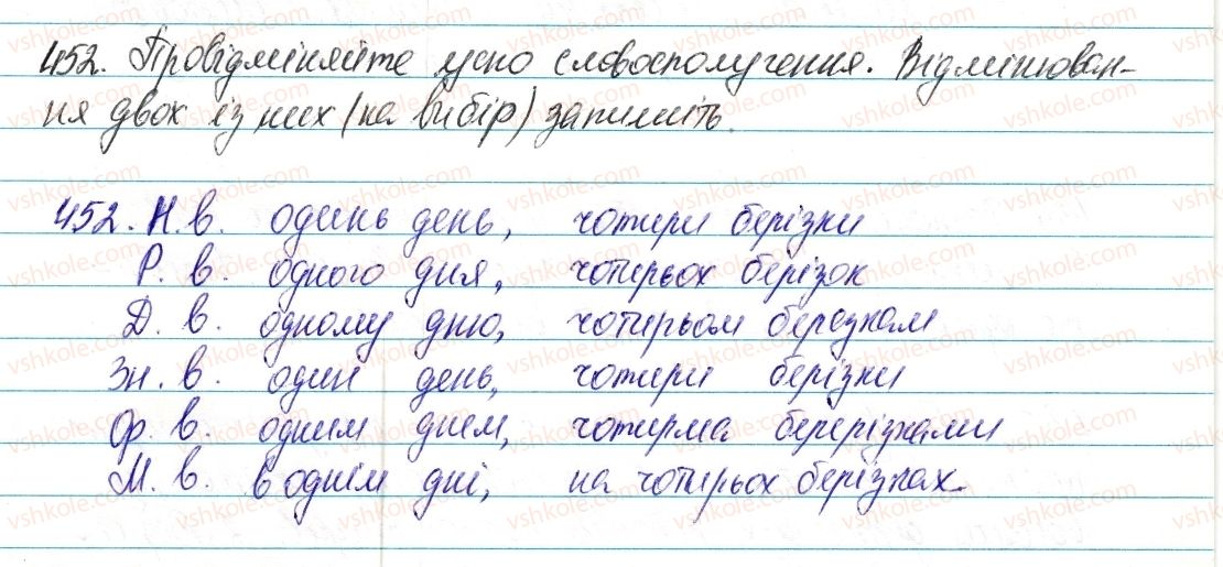 фото задание 452 - § 54. відмінювання кількісних числівників, що означають цілі числа - числівник