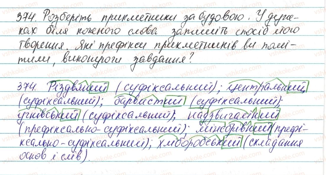 фото задание 374 - § 45. творення прикметників - прикметник