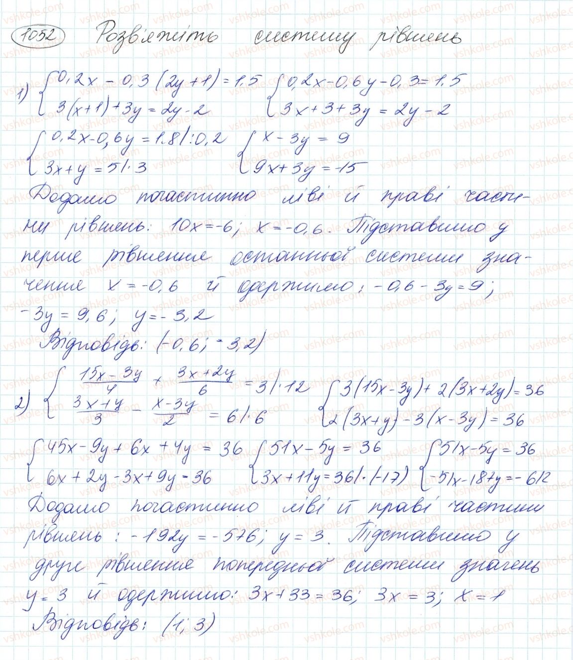 фото задание 1052 - 28. розв'язування систем лінійних рівнянь методом додавання - § 4. системи лінійних рівнянь із двома змінними