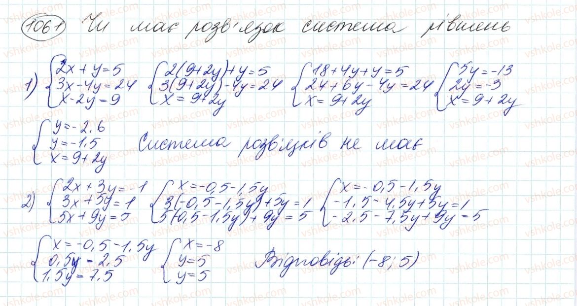 фото задание 1061 - 28. розв'язування систем лінійних рівнянь методом додавання - § 4. системи лінійних рівнянь із двома змінними
