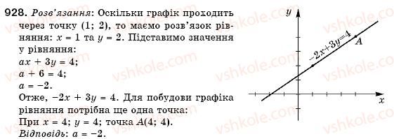 фото задание 928 - 27. графік лінійного рівняння із двома змінними - § 7. системи лінійних рівнянь із двома змінними