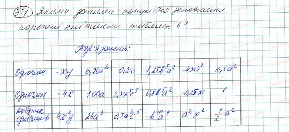 фото задание 351 - § 7. одночлен. дії з одночленами - розділ 2. одночлени
