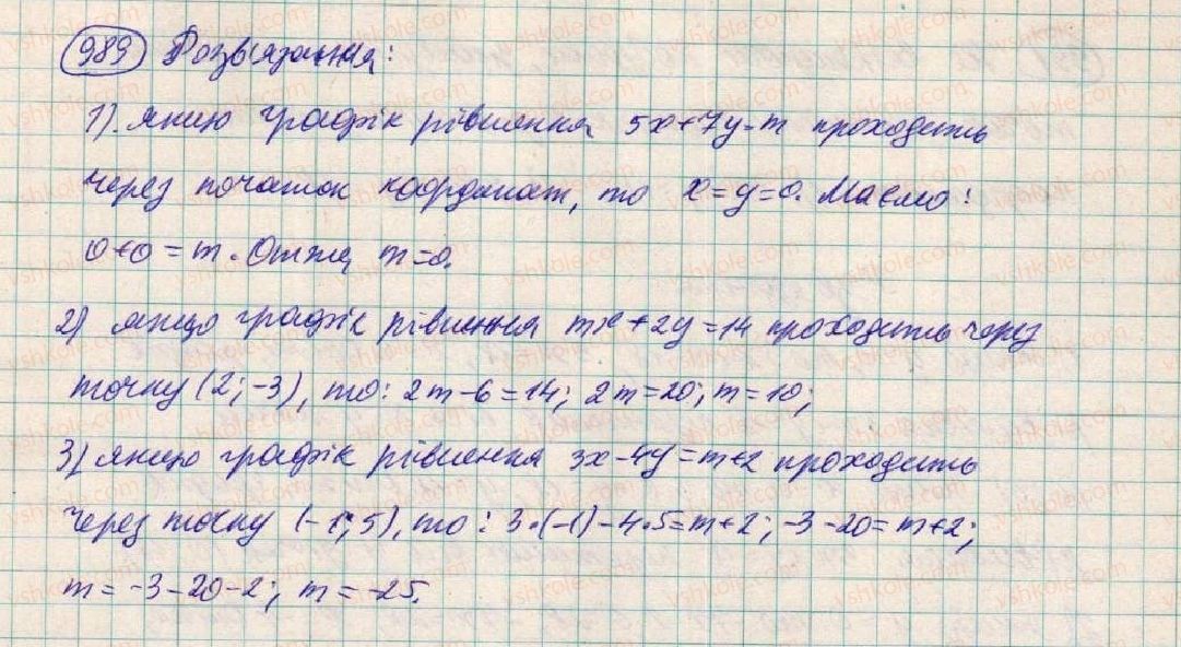 фото задание 989 - § 26. графік лінійного рівняння - розділ 3. лінійні рівняння та їх функції