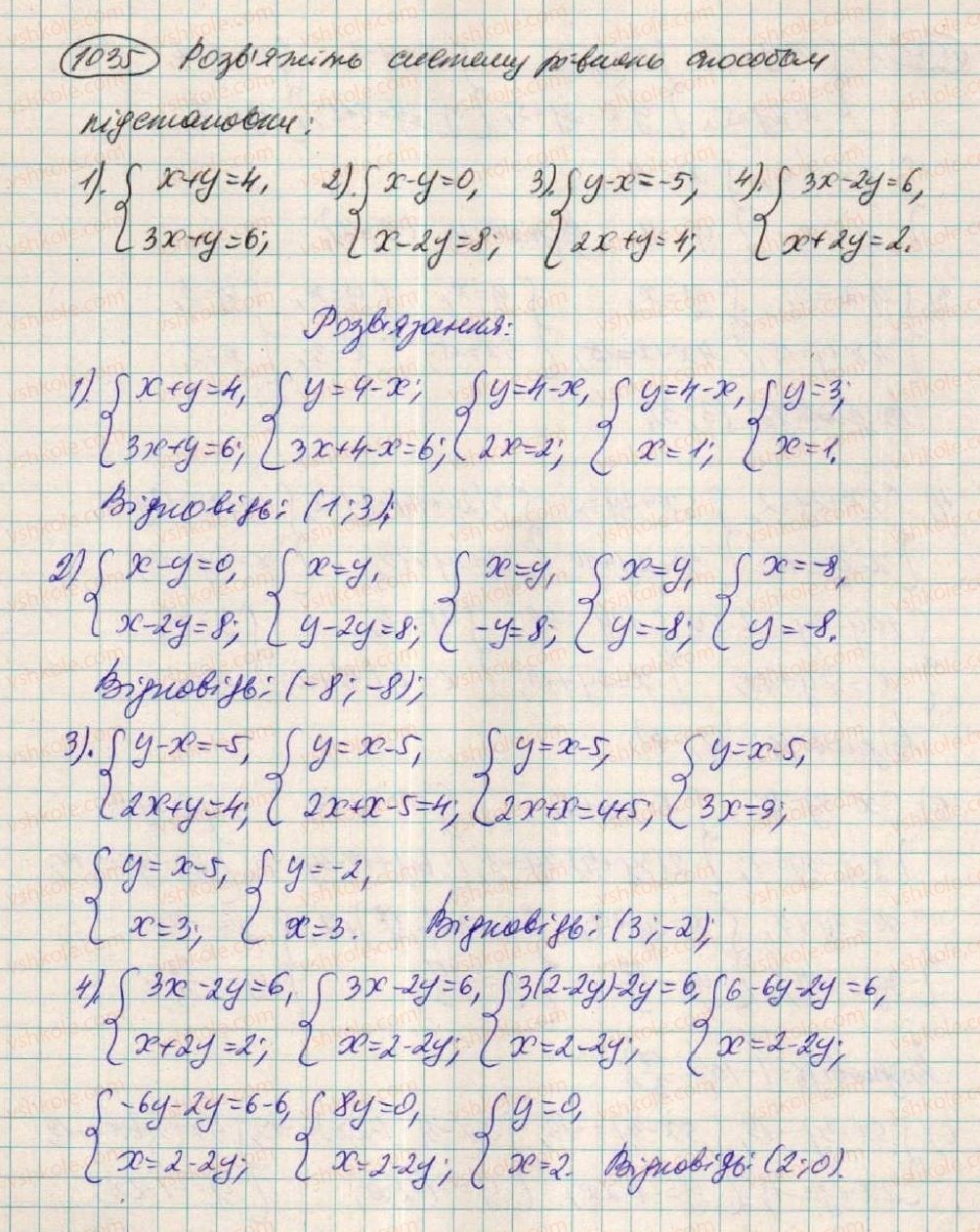 фото задание 1035 - § 28. розв'зування систем двох лінійних рівнянь з двома змінними способами підстановки - розділ 3. лінійні рівняння та їх функції