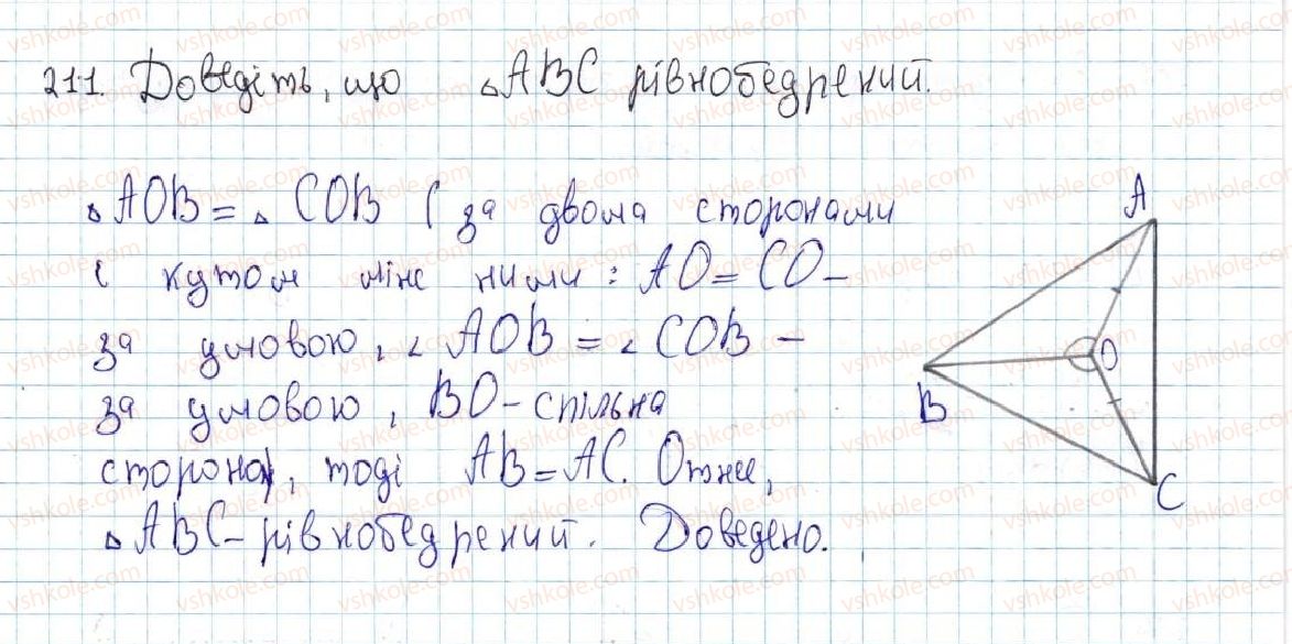 фото задание 211 - 9. рівнобедрений трикутник та його властивості - § 2. трикутники