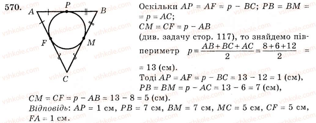 фото задание 570 - § 23. коло, вписане в трикутник - розділ 4. коло і круг. геометричні побудови