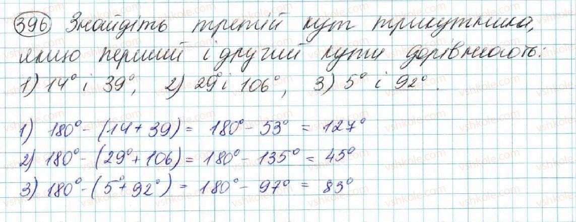 фото задание 396 - § 17. сума кутів трикутника - розділ 3. трикутники. ознаки рівності трикутників