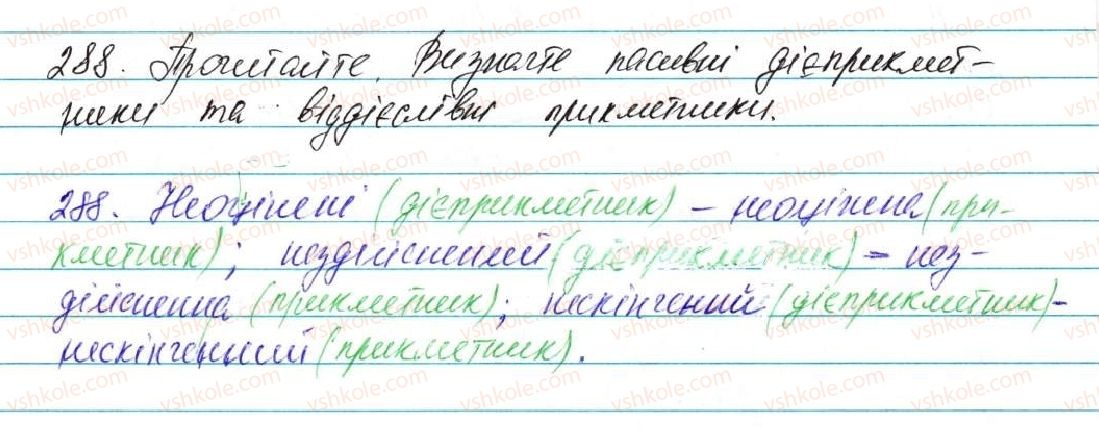 фото задание 288 - § 23. перехід дієприкметників у прикметники та іменники - морфологія, орфографія. самостійні частини мови