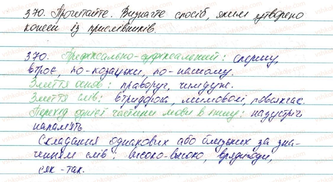 фото задание 370 - § 32. способи творення прислівників - морфологія, орфографія. самостійні частини мови