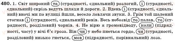 фото задание 480 - § 35. сполучник як службова частина мови - морфологія, орфографія. службові частини мови