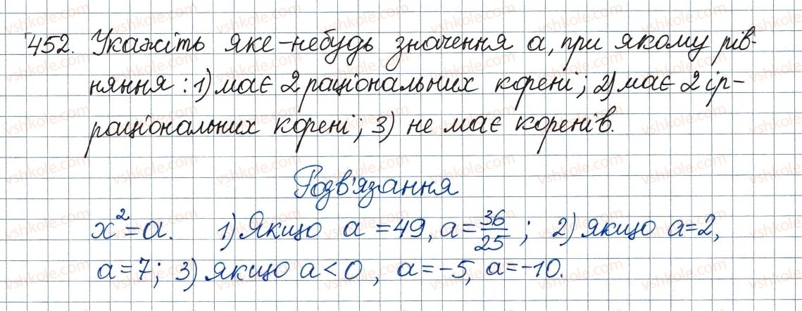 фото задание 452 - 14. числові множини - § 2. квадратні корені. дійсні числа