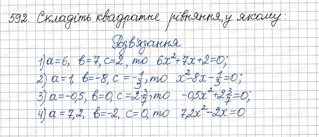 фото задание 592 - 18. квадратні рівняння. розв’язування неповних квадратних рівнянь - § 3. квадратні рівняння