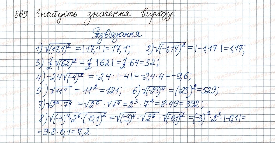 фото задание 869 - вправи для повторення курсу алгебри 8 класу