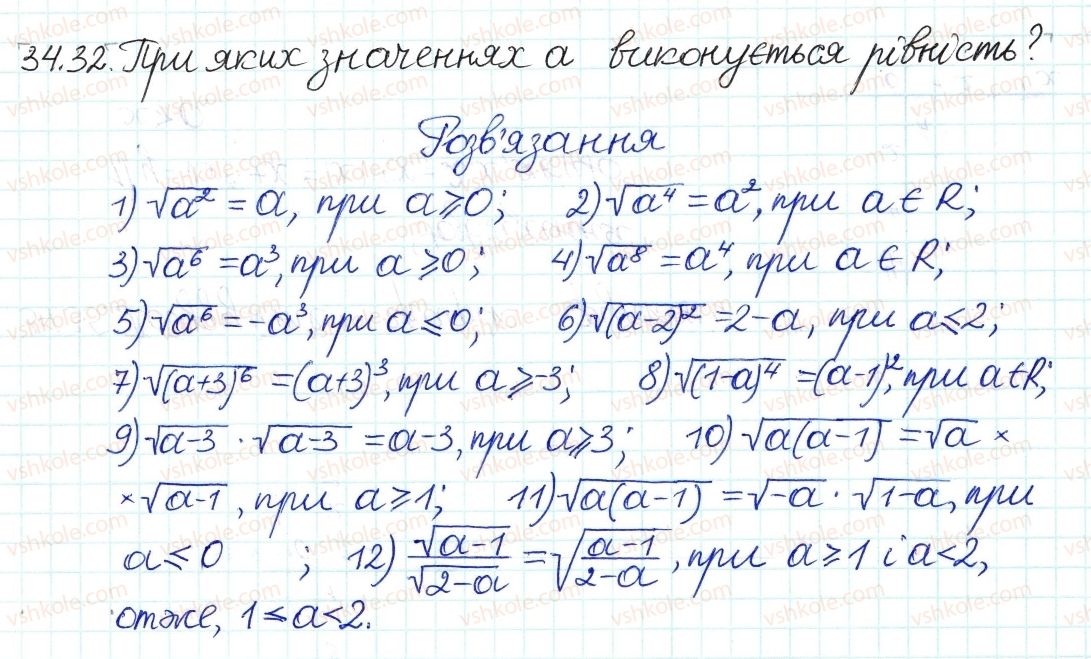фото задание 32 - 34. властивості арифметичного квадратного кореня - § 6. квадратні корені. дійсні числа