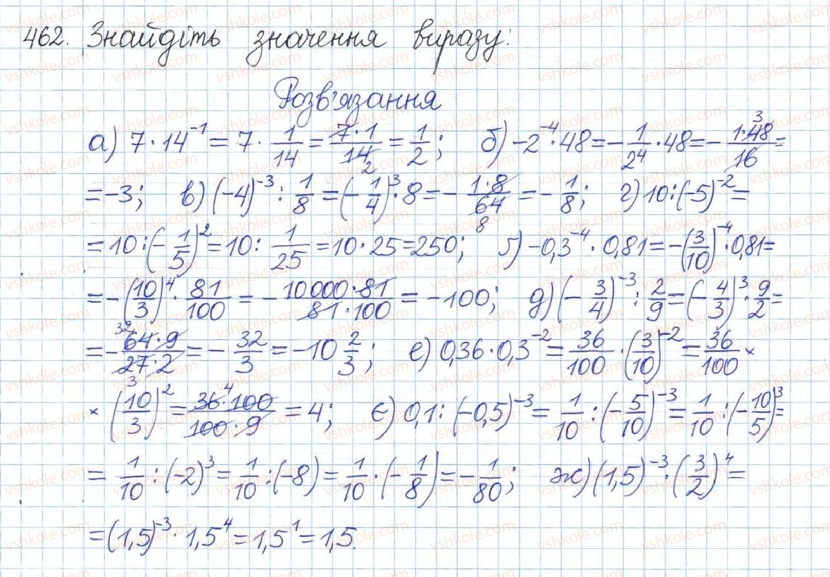 фото задание 462 - § 10. степені з цілими показниками - розділ 1. раціональні вирази