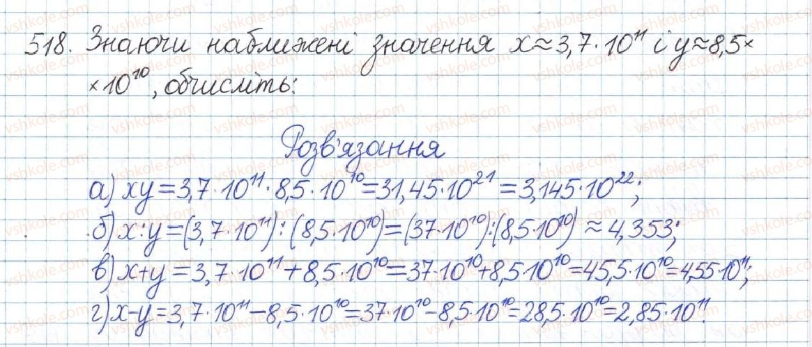 фото задание 518 - § 11. стандартний вигляд числа - розділ 1. раціональні вирази