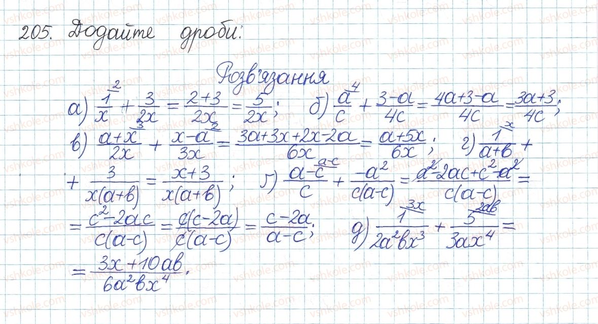 фото задание 205 - § 5. додавання і віднімання дробів - розділ 1. раціональні вирази