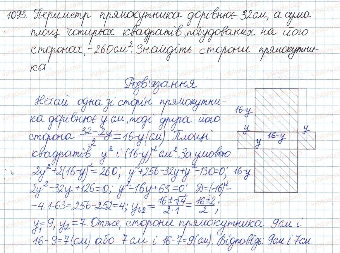 фото задание 1093 - § 23. квадратне рівняння як математична модель прикладної задачі - розділ 3. квадратні рівняння