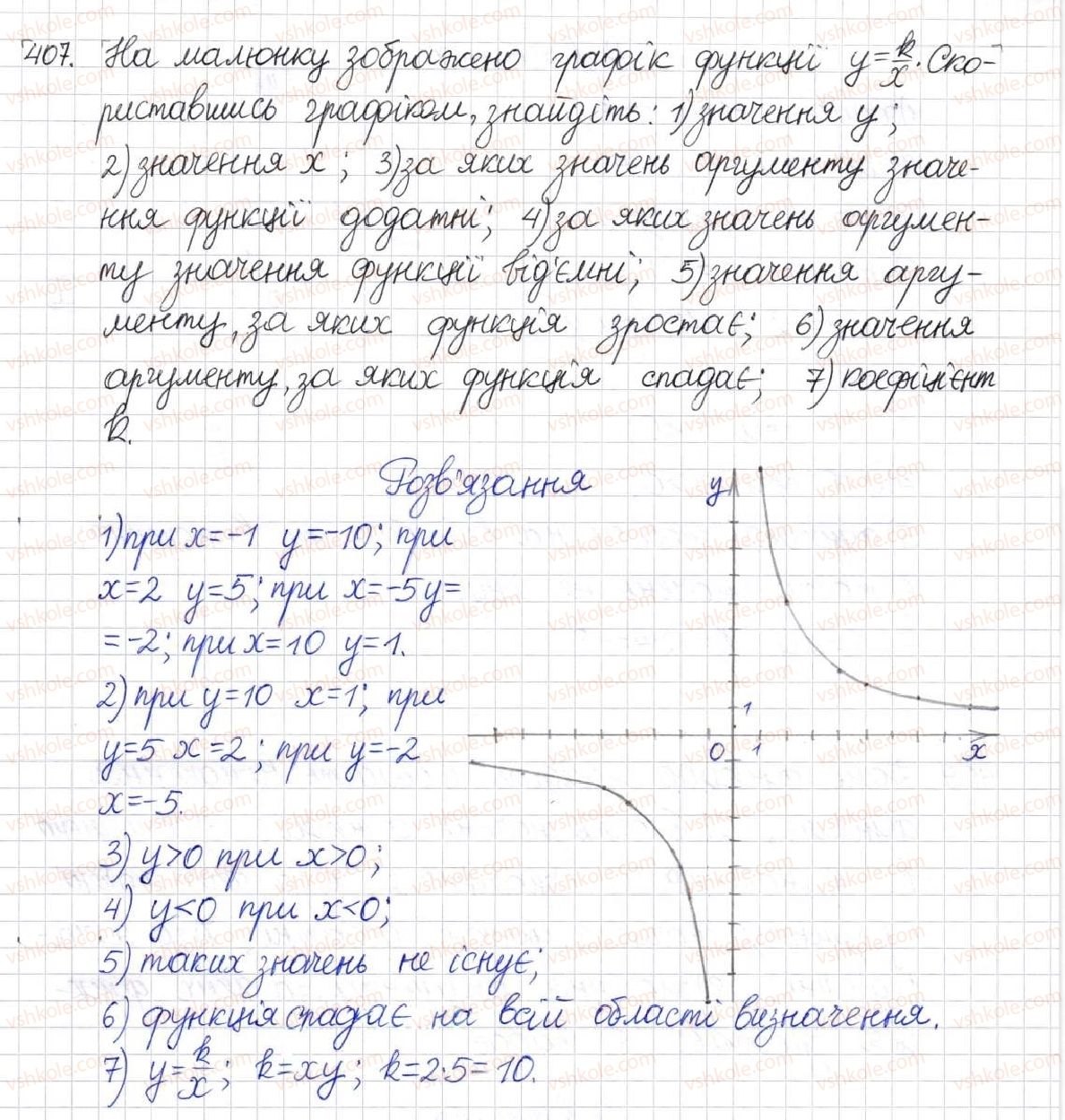 фото задание 407 - § 11. функція у = k/x - розділ 1. раціональні вирази