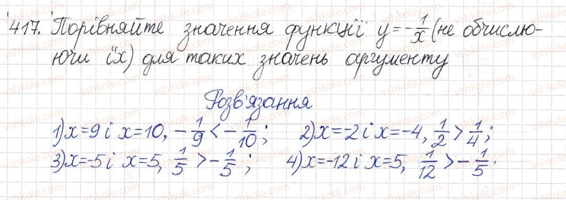 фото задание 417 - § 11. функція у = k/x - розділ 1. раціональні вирази