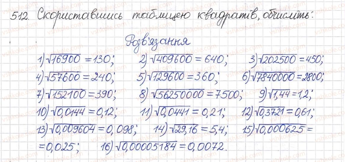 фото задание 512 - § 13. арифметичний квадратний корінь - розділ 2. квадратні корені. дійсні числа