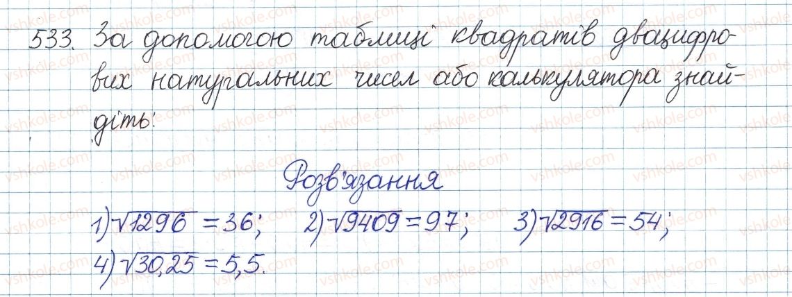 фото задание 533 - § 14. квадратні корені. арифметичний квадратний корінь - розділ 2. квадратні корені. дійсні числа