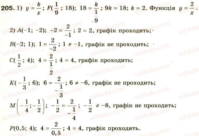 фото задание 205 - § 10. функція у = k/x, її графік та властивості - розділ 1. раціональні вирази