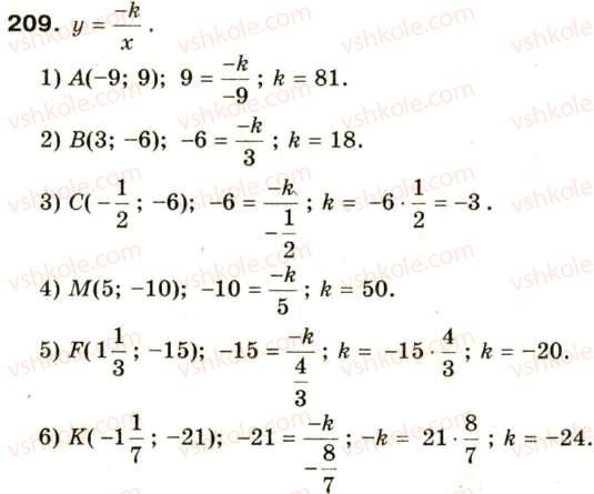 фото задание 209 - § 10. функція у = k/x, її графік та властивості - розділ 1. раціональні вирази
