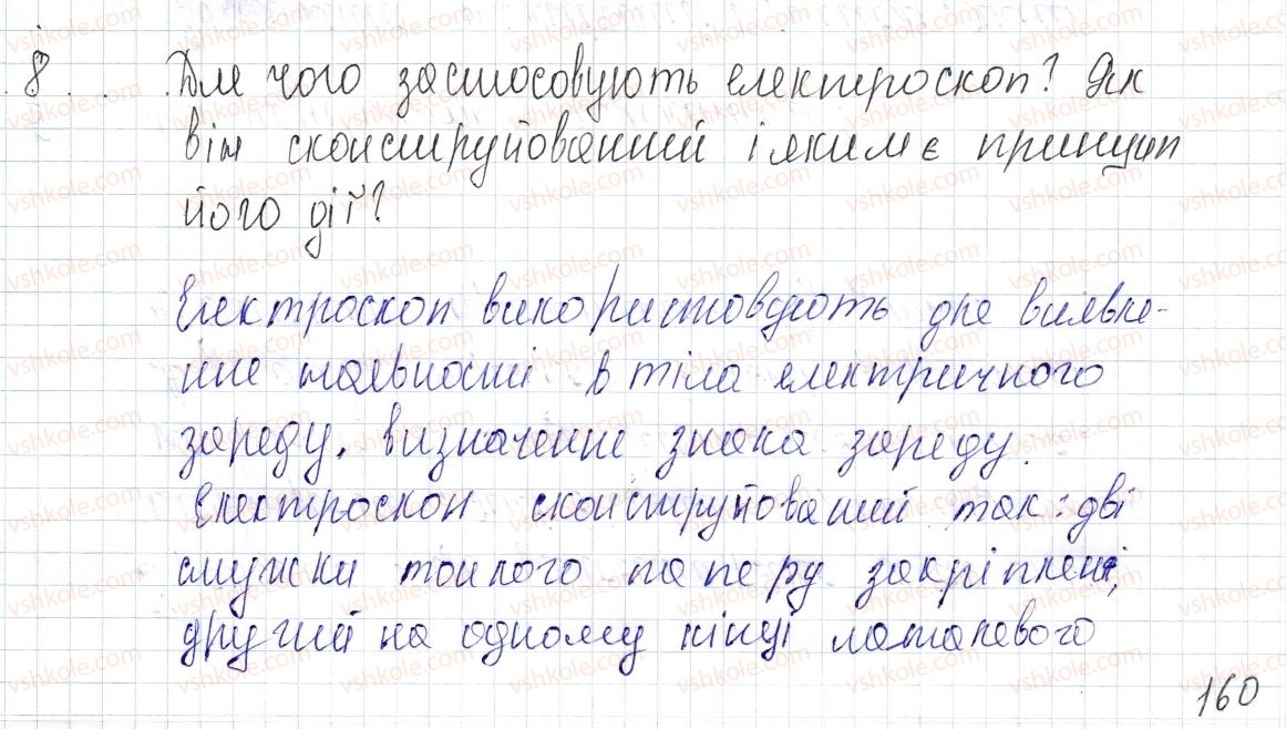фото задание 8 - § 21. механізм електризації. електроскоп - розділ 2. електричні явища. електричний струм