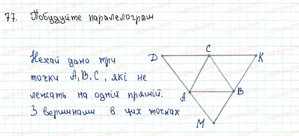 фото задание 77 - 2. паралелограм. властивості паралелограма - § 1. чотирикутники