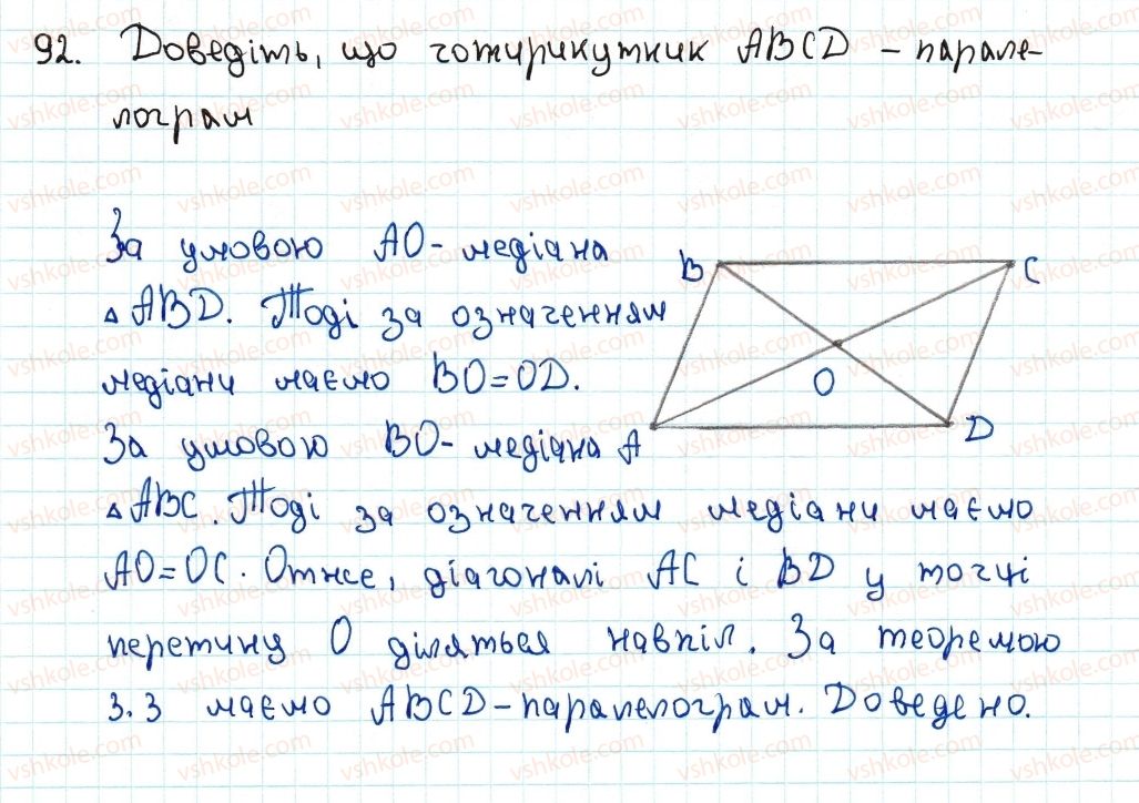 фото задание 92 - 3. ознаки паралелограма - § 1. чотирикутники