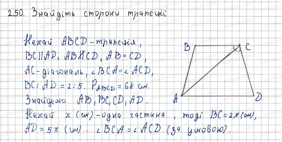 фото задание 250 - 8. трапеція - § 1. чотирикутники