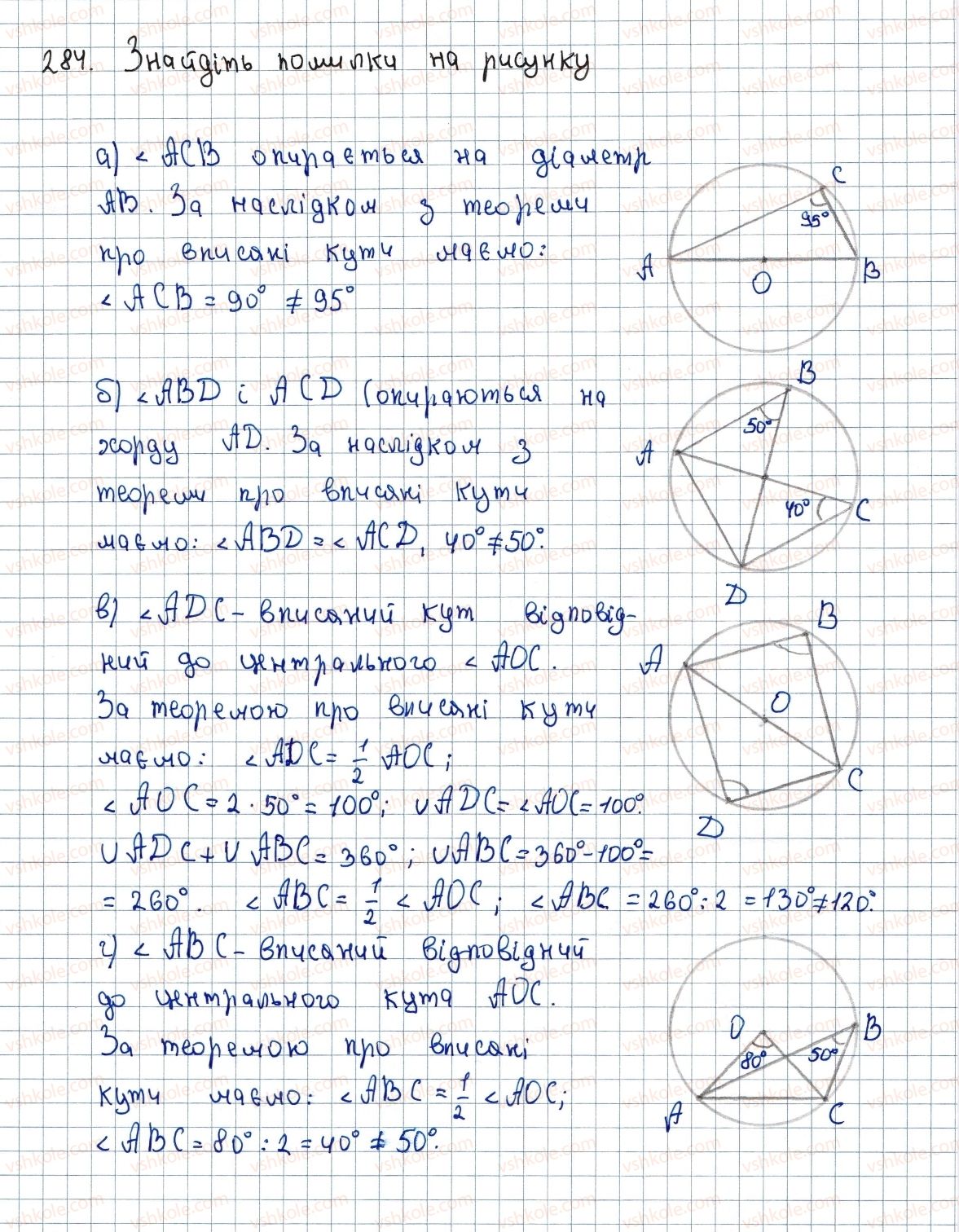 фото задание 284 - 9. центральні та вписані кути - § 1. чотирикутники