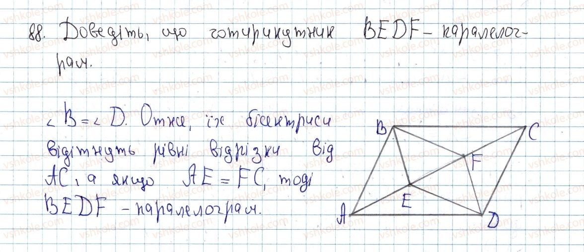 фото задание 88 - § 3. ознаки паралелограма - розділ 1. чотирикутники