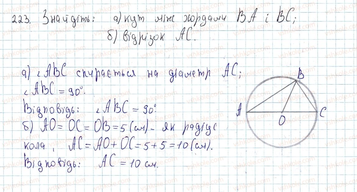 фото задание 223 - § 7. вписані кути - розділ 1. чотирикутники