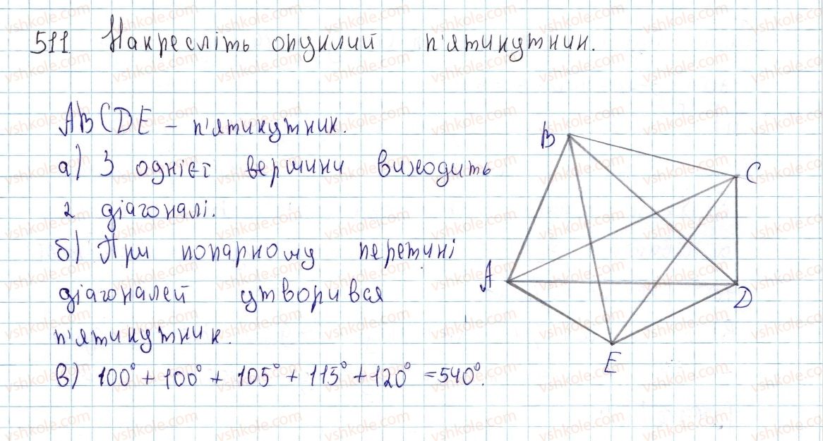 фото задание 511 - § 15. многокутник і його елементи - розділ 3. многокутники. площі многокутників