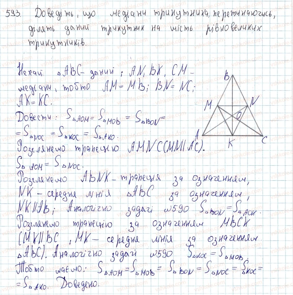 фото задание 593 - § 17. площі трикутника, ромба і трапеції - розділ 3. многокутники. площі многокутників