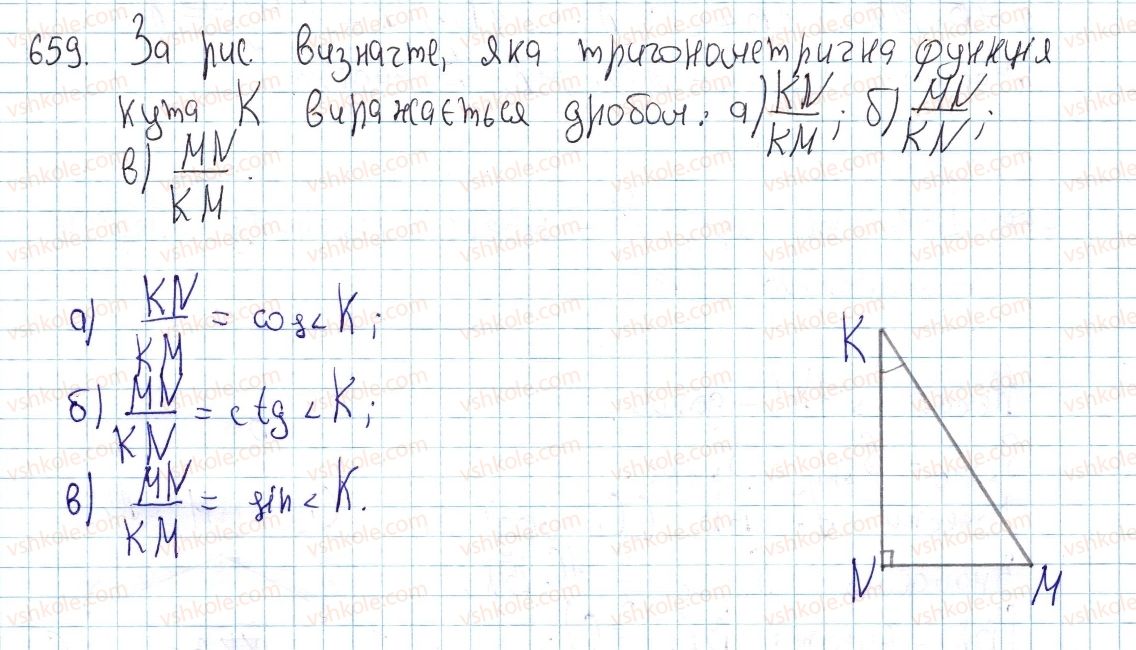 фото задание 659 - § 19. тригонометричні функції гострого кута - розділ 4. розв’язування прямокутних трикутників