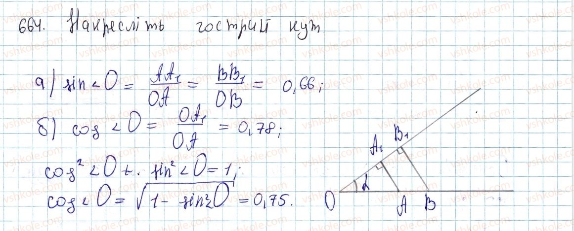 фото задание 664 - § 19. тригонометричні функції гострого кута - розділ 4. розв’язування прямокутних трикутників