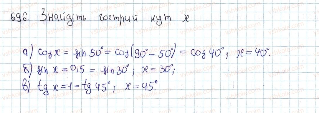 фото задание 696 - § 20. обчислення значень тригонометричних функцій - розділ 4. розв’язування прямокутних трикутників