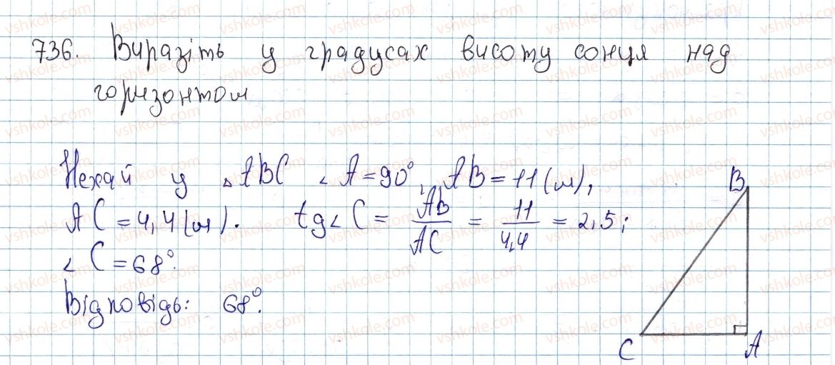 фото задание 736 - § 21. розв’язування прямокутних трикутників - розділ 4. розв’язування прямокутних трикутників