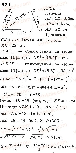 фото задание 971 - § 21. площі паралелограма і трапеції - розділ 4. многокутники та їх площі