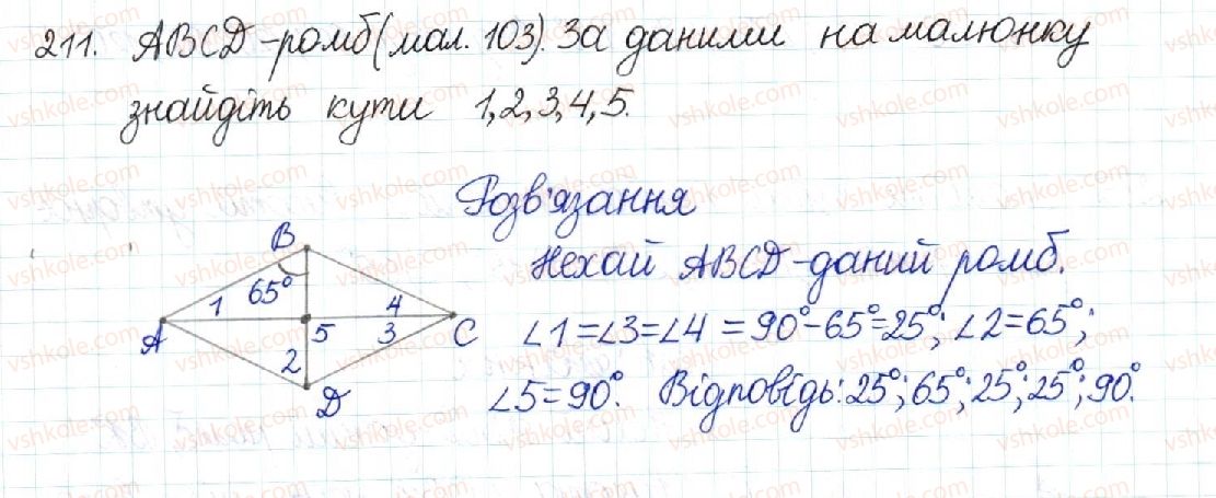 фото задание 211 - § 5. ромб. квадрат - розділ 1. чотирикутники