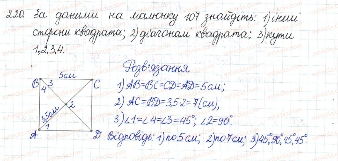 фото задание 220 - § 5. ромб. квадрат - розділ 1. чотирикутники