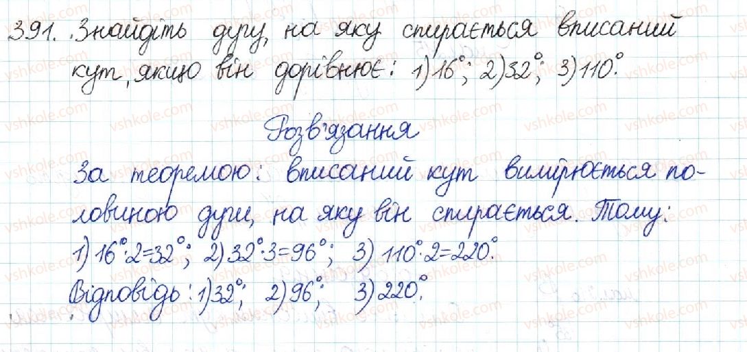 фото задание 391 - § 8. центральні та вписані кути - розділ 1. чотирикутники