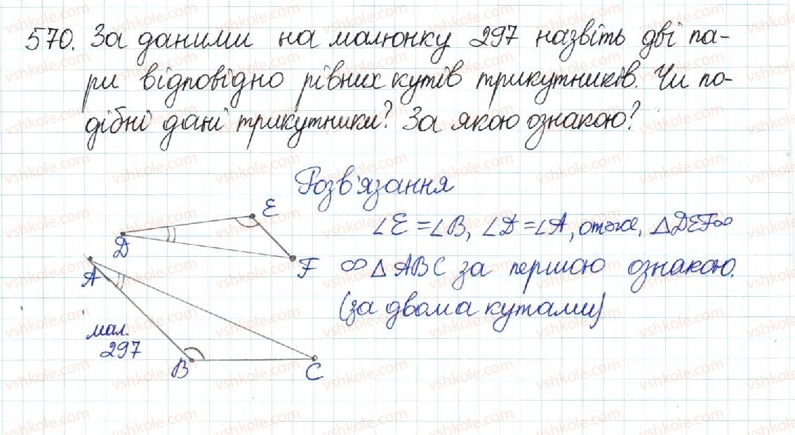 фото задание 570 - § 12. перша ознака подібності трикутників - розділ 2. подібність трикутників